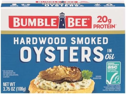 Bumble Bee Canned Hardwood Smoked Oysters, 3.75 oz Can - Ready to Eat - 20g Protein per Serving - Gluten Free