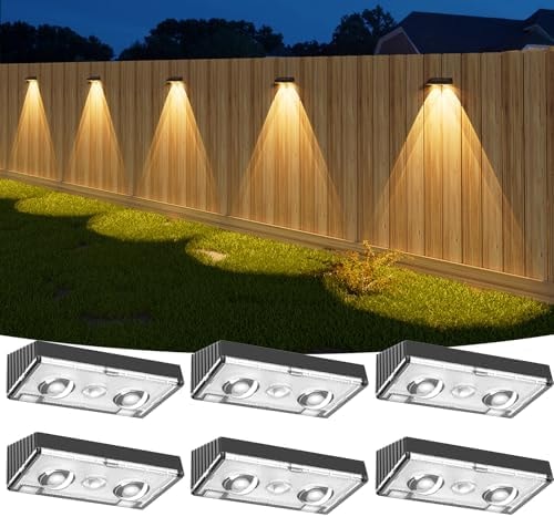 Bridika Solar Fence Lights Outdoor Waterproof, 6 Pack Solar Powered Deck Lights for Backyard, Wall, Patio & Garden - 8 Color Changing Modes, Bright LED with Lens, Dusk to Dawn Black