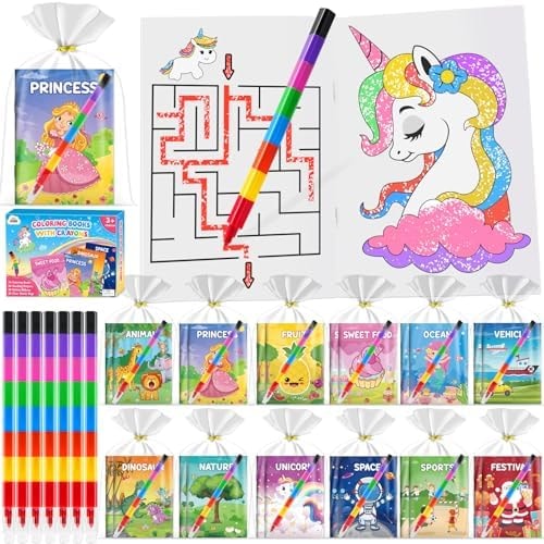 ZMLM 24 Pack Mini Coloring Books with Crayons,Party Favors for Kids 4-8