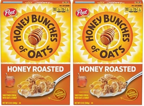 Honey Bunches of Oats Honey Roasted, Heart Healthy, Low Fat, made with Whole Grain Cereal, 12 Ounce (Pack of 2)
