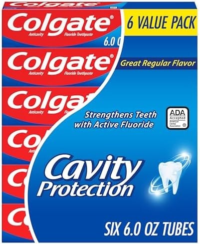 Colgate Cavity Protection Toothpaste with Fluoride, Minty Great Regular Flavor, Anti Cavity Toothpaste, 6 Pack, 6 Oz Tubes