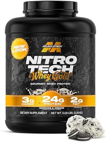 Muscletech Whey Protein Powder (Cookies & Cream, 5LB) - Nitro-Tech Whey Protein Isolate Smoothie Mix for Lean Muscle & Recovery - 24g of Whey Gold Protein for Women & Men - Packaging May Vary