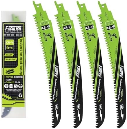 FACHLICH Japanese Teeth Reciprocating Saw Blade 9Inch - Saber Saw Blades Wood Pruning, 4pcs Curved Edge 6TPI for Tree Trimming, Wood/PVC Pipe Cutting