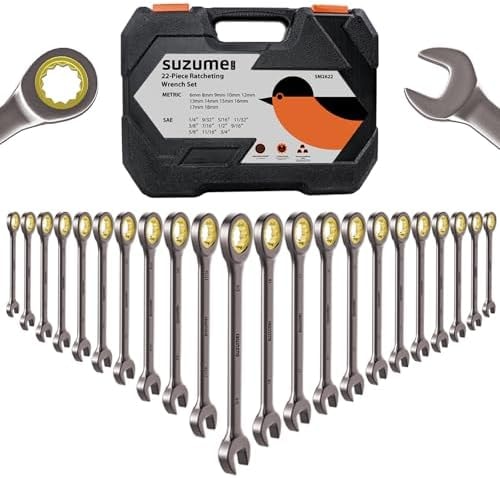 SUZUME 22-Piece Ratchet Wrenches Set Metric & SAE for Auto Car Moto Bike
