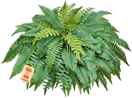 VEVOR Artificial Ferns, 50 Inch Fake Boston Fern Bush Plant with 96 Fronds, Large Faux Greenery for Indoor and Outdoor Decor, Silk & LDPE, Realistic for Home Porch Garden Office Living Room Planter