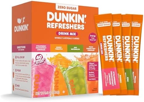 Singles To Go! Dunkin' Refreshers Green Tea Drink Mix Packets, 40 Count