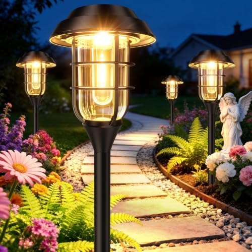 LETMY Solar Pathway Lights Outdoor, 8 Pack Bright Solar Lights Outdoor, IP65 Waterproof Auto On/Off Garden Lights Solar Powered Landscape Lighting for Yard Path Patio Walkway Driveway Pathway - Black