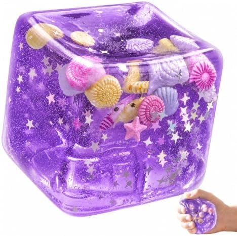 Ocean Squishy Cube Toy, Slow Rising Sensory Squeeze Toy, Marine Themed Fidget Toy for Adults（Purple）