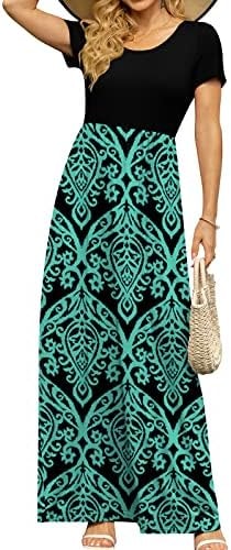DB MOON Women's Summer Maxi Dresses Empire Waist Black and Blue Green XL