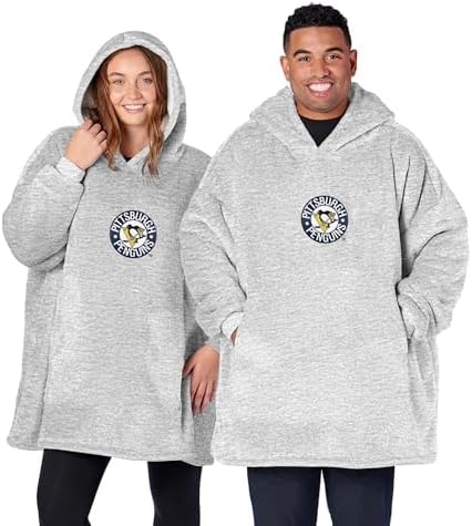 Northwest NHL Pittsburgh Penguins Vintage Hoodler Oversized Sherpa Pullover, Plush Wearable Blanket Sweatshirt, Soft Fleece with Front Pocket and Logo, One Size Fits Most