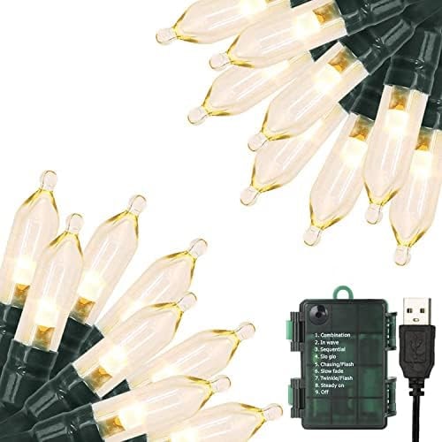 Green Convenience Battery Operated Christmas Lights 33ft 100LED Warm White