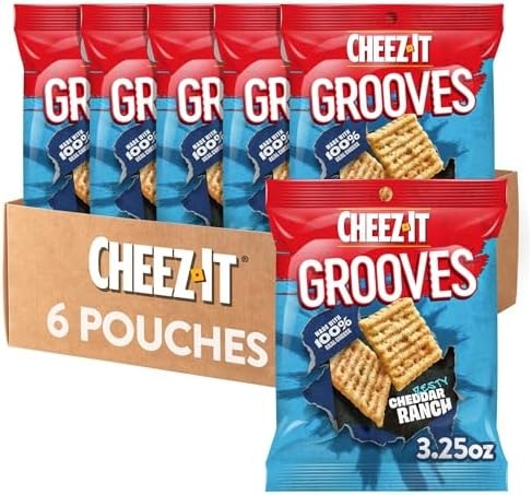 Cheez-It Grooves Crunchy Cheese Crackers, Snack Crackers, Lunch Snacks, Zesty Cheddar Ranch (6 Pouches)