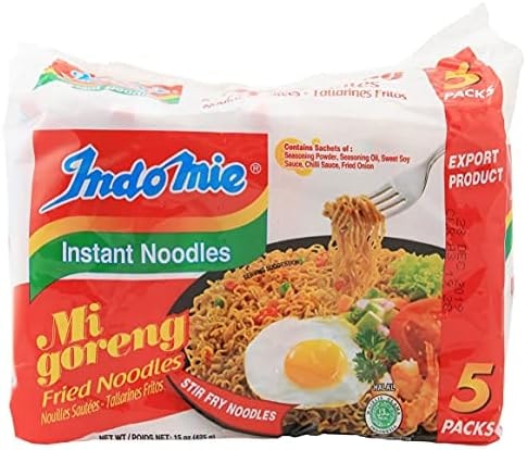 Indomie Mi Goreng Instant Stir Fry Noodles, Halal Certified, Original Flavor, 5 Count - Pack of 6