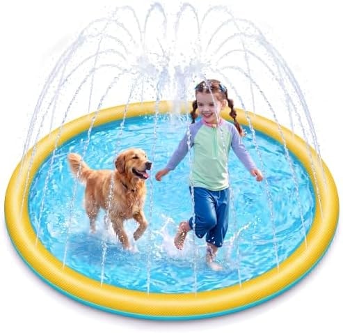 SLOOSH 60" Non-Slip Splash Pad Sprinkler - Outdoor Water Play Toys Backyard Fountain Mat for Toddlers Kids Dogs, Thickened Sprinkler Outside Pool Party Durable for Girls Boys Pets (60in, Orange&Blue)