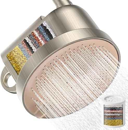 NSF Certified Filtered Shower Head - 5 Settings High Pressure Rain Shower Head with Filter for Hard Water Softener - Easy Install & Replace - Bathroom Showerhead to Remove Chlorine & Heavy Metals