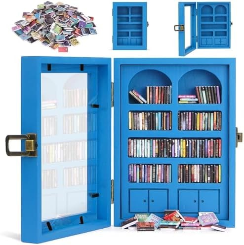 WifePro Anxiety Bookshelf – Small Mini Books Display for Stress Relief and Fun Decor, Perfect Decorative Miniature Library for Book Lovers, Ideal for Home Office Décor, Thoughtful Gift - Light Blue