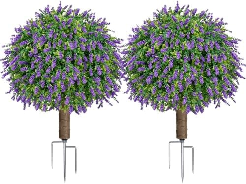 LuceAlberi 24.7" Artificial Boxwood Topiary Ball Trees with Lavender