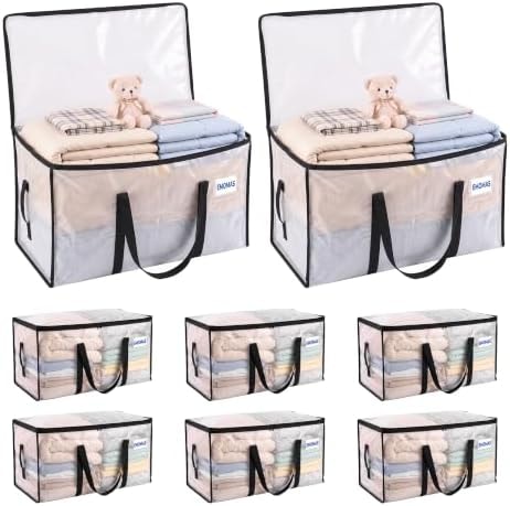EMOMAS 8 Pack Clear Moving Bags, Heavy Duty, Extra Large with Handles