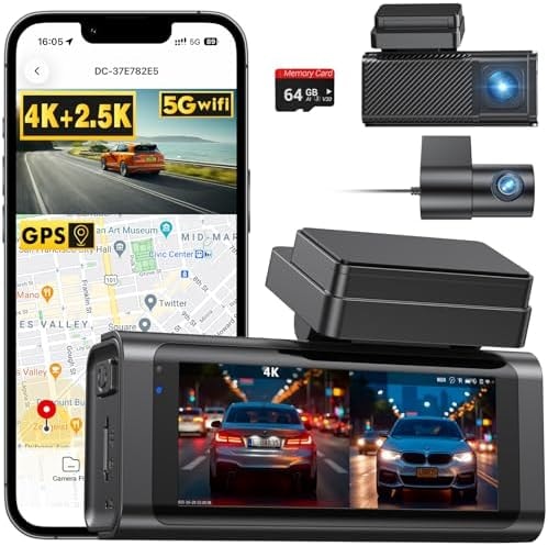 Beferich 4K+2.5K Dash Cam Front and Rear, Built-in GPS, 5.8G WiFi, Free 64GB Card Included, Dash Camera for Cars, 2-Channel Car Camera,3.16'' IPS Screen,G-Sensor,WDR&HDR,24H Parking Monitor,Max 256GB