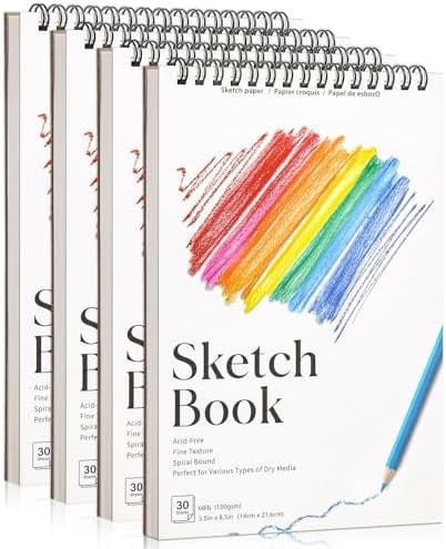 4 Pack Small Sketch Books, 5.5 x 8.5 Inch Mini Sketchbook, 68lb/100gsm Spiral Bound Small Sketch Pad, Acid Free Art Supplies Drawing Painting Sketchbook for Kids, Beginners, Artists & Graduation Gift