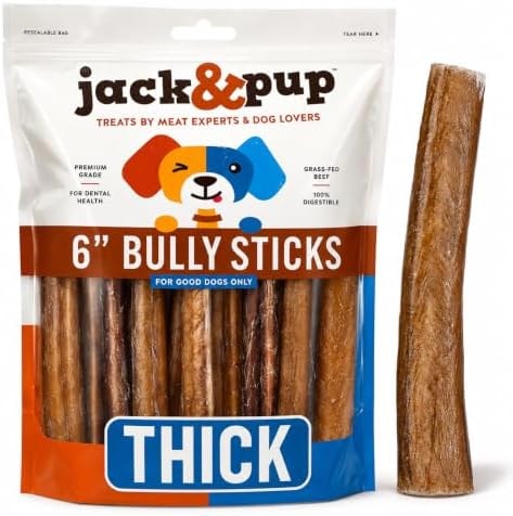 Jack&Pup Bully Sticks for Dogs 6 Inch (5 Pack) Bully Sticks for Medium Dogs