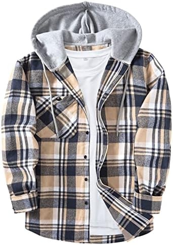 ZITY Men's Flannel Hoodie Shirts Casual Button Down Long Sleeve Plaid Shirt