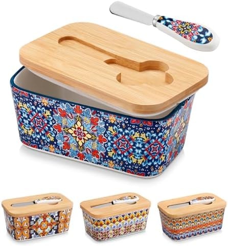 vancasso 6.5" Butter Dish with Lid, Ceramic Butter Dish for Countertop