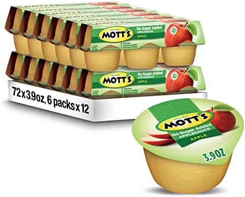 Mott's No Sugar Added Applesauce, 3.9 Oz Cups, 72 Count (12 Packs Of 6), Good Source Of Vitamin C, No Artificial Flavors
