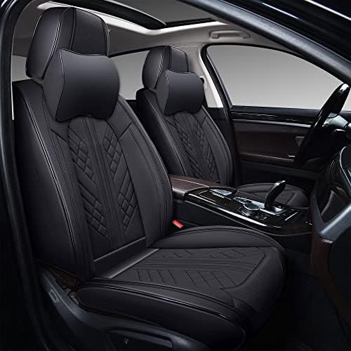 GXT Deluxe Faux Leather Full Coverage Car Seat Cover Anti-Slip Universal Fits for Sedans SUV Pick-up Truck with Headrests,Interior Accessories(Black)