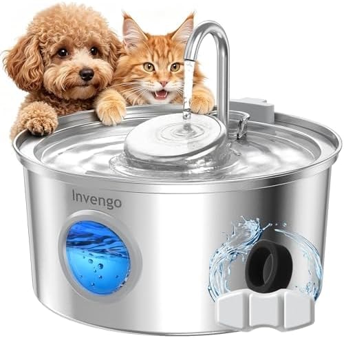 Invengo Cat Water Fountain Stainless Steel 108oz/3.2L Pet Fountain