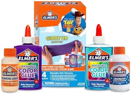 Elmer's Giddy Up Slime Kit Featuring Toy Story Characters, Slime Supplies, Color Glue, Crunchy Slime, 4 Piece Kit