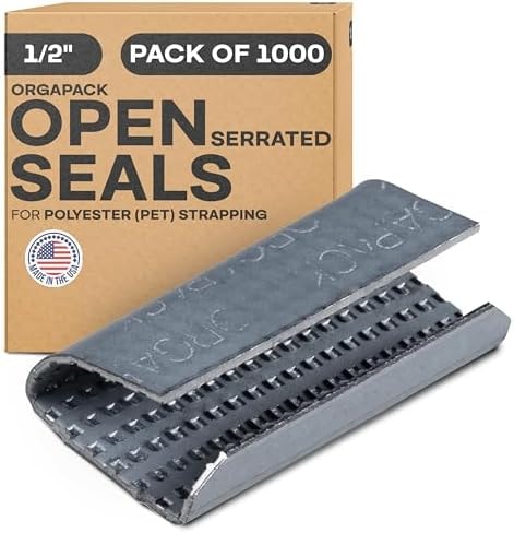 IDL Packaging Orgapack Open Serrated Seals for 1/2" Polyester (PET) Strapping, Pack of 1000 - USA-Made Superior Holding Power Metal Clips for Banding, Packing - Orgapack Patented Serrated Pattern