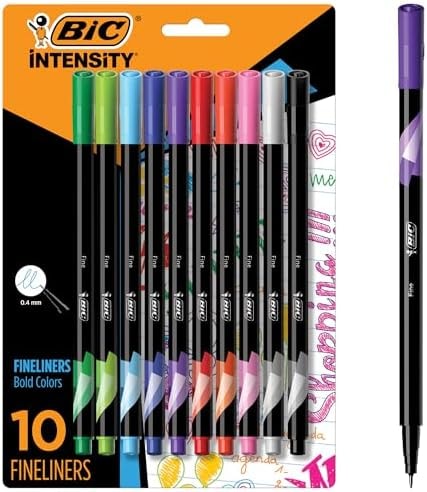 BIC Intensity Fineliner Marker Pen Set, Fine Point Pens (0.4 mm), Assorted Colors, 10-Count Pack, Markers for School