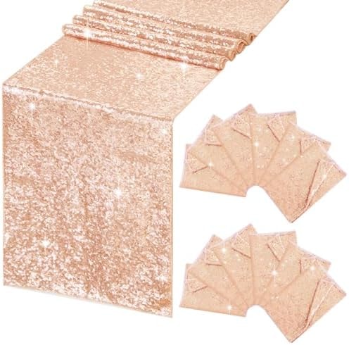 B-COOL Rose Gold Sequin Table Runner 12 Pack 12x72 Inch Wedding Glitter Rectangle Runner for Anniversary Dining Engagement Christmas Party Decorations