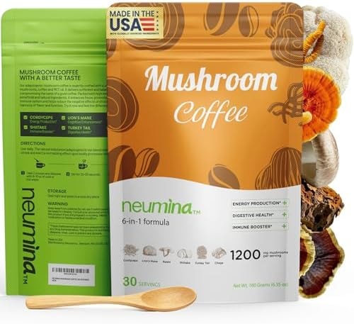 Neumina 6 in 1 Mushroom Coffee, Energy Reishi Mushroom Blend, 30 Servings