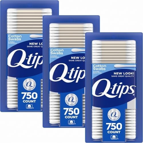 Q-tips Cotton Swabs for Hygiene and Beauty Care Original Cotton Swab Made with 100% Cotton 750 Count (Pack of 3)