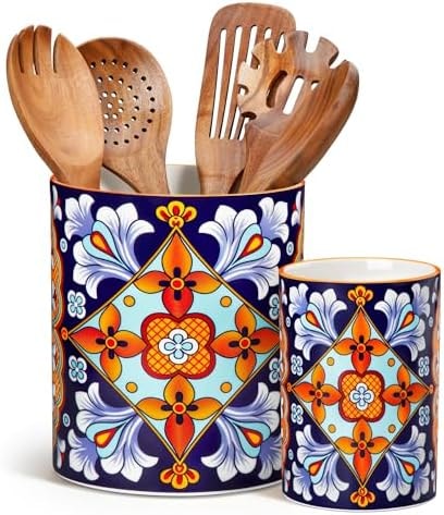 vancasso 7.3"+5.5" Utensil Holder, Porcelain Utensil Holder for Countertop
