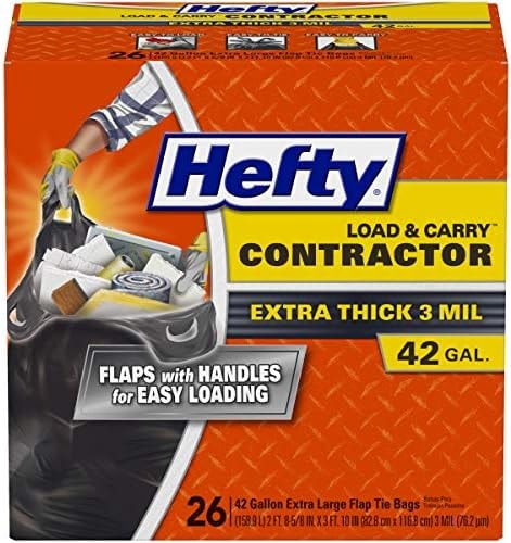 Hefty Load and Carry Contractor 42 Gallon Trash Bags, 3.0 Mil, 26ct