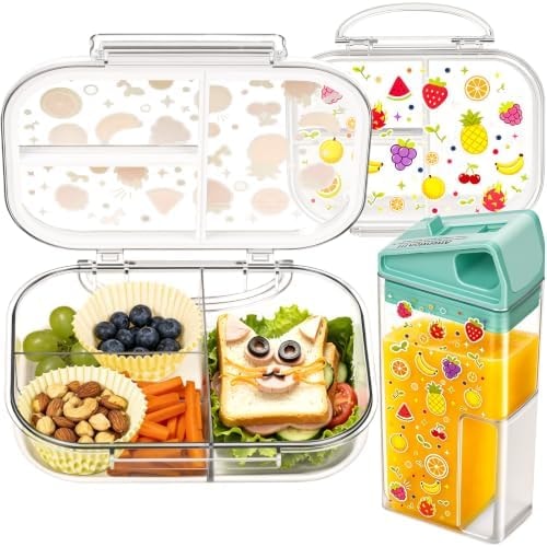 Tritan Plastic Bento Box for Kids: 3 Compartments with Straw Water Bottle