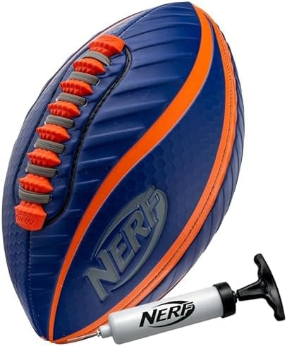 NERF Spiral Grip Mini Football - Patented Spacelace for Ultimate Spirals - Machine Stitched Construction - Pump Included,Blue/Orange, Mini 8.5"