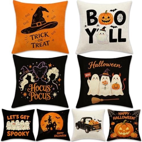 Halloween Pillow Covers, Double-Side Printing 18x18 in Set of 4, 8 Patterns