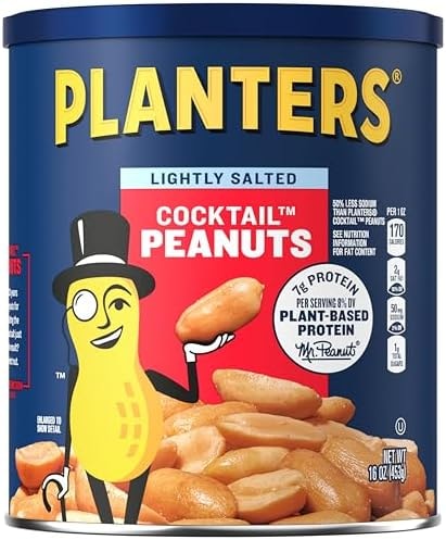 PLANTERS Lightly Salted Peanuts, Plant Based Protein Snacks, 16 Oz (1 Ct)