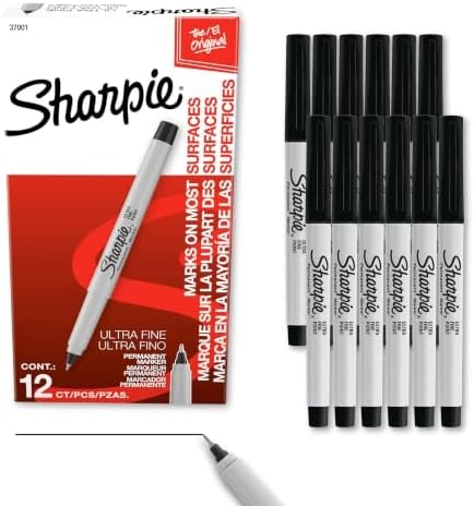Sharpie Permanent Markers, Ultra Fine Tip, Black, 12 Count - Quick Drying, Fade Resistant