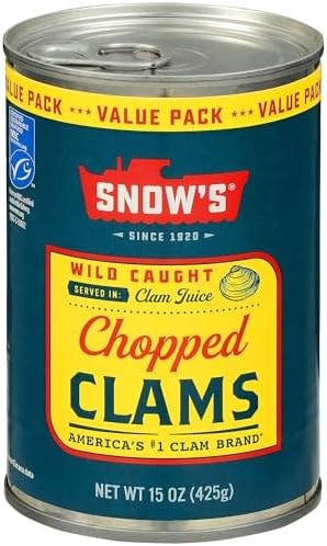 Snow's Wild Caught Chopped Clams Canned, 15 oz Can - Served in Clam Juice - 4g Protein Per Serving - Gluten Free, Keto Friendly, 99% Fat Free