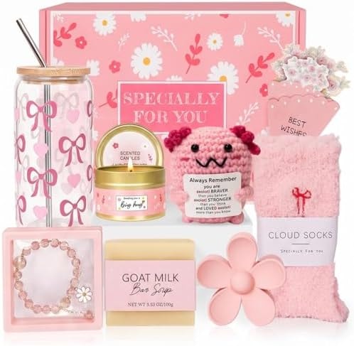 OCHAOSEA Gifts for Teen Girls, Teen Girl Gifts Trendy Stuff, Teenage Girl Gift Baskets, Birthday Gift for Teenage, Cheer Up Set Pick Me Up Box for Woman, Daughter, Sister, Her, Best Friend (Pink)
