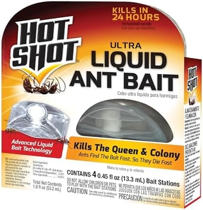 Hot Shot Ultra Liquid Ant Bait, Advanced Liquid Bait Technology Kills Common Household Ants Fast With No Drips Or Spills, 4 Count, Pack of 1