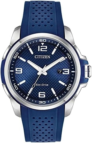 CITIZEN Men's Eco-Drive Weekender Watch in Stainless Steel with Blue Polyurethane Strap, Blue Dial (Model: AW1158-05L)
