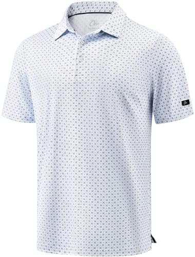 Obla Mens Golf Shirt Short Sleeve Dry Fit Moisture Wicking Performance Athletic Casual Print Collared Polo Shirts for Men(White Golf Clubs_L)