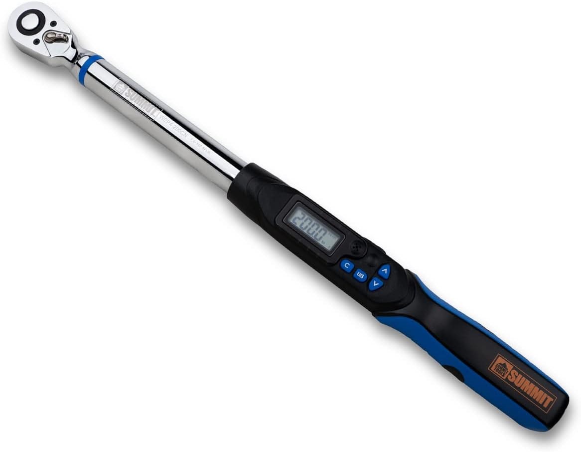 Summit Tools 1/2 inch UltraPrecision Digital Torque Wrench, 7.4-147.5 ft-lbs Range Accurate to ±1%, Set Target Torque, LED and Buzzer, Calibrated (WEP4-200CN)