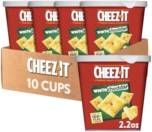 Cheez-It Baked Snack Cheese Crackers in a Cup, White Cheddar, Single Serve, 2.2 oz(Pack of 10)